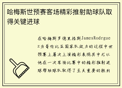 哈梅斯世预赛客场精彩推射助球队取得关键进球
